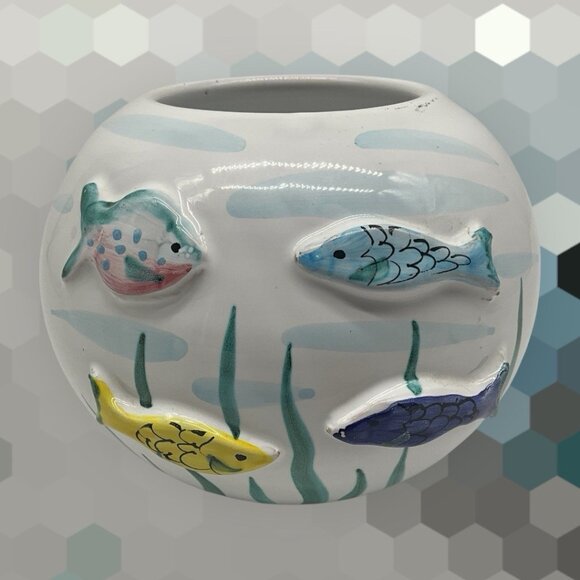 Italian Round Pottery Fish Bowl Vase 3D Fish Hand Crafted Hand Vintage Collectib - Picture 4 of 15